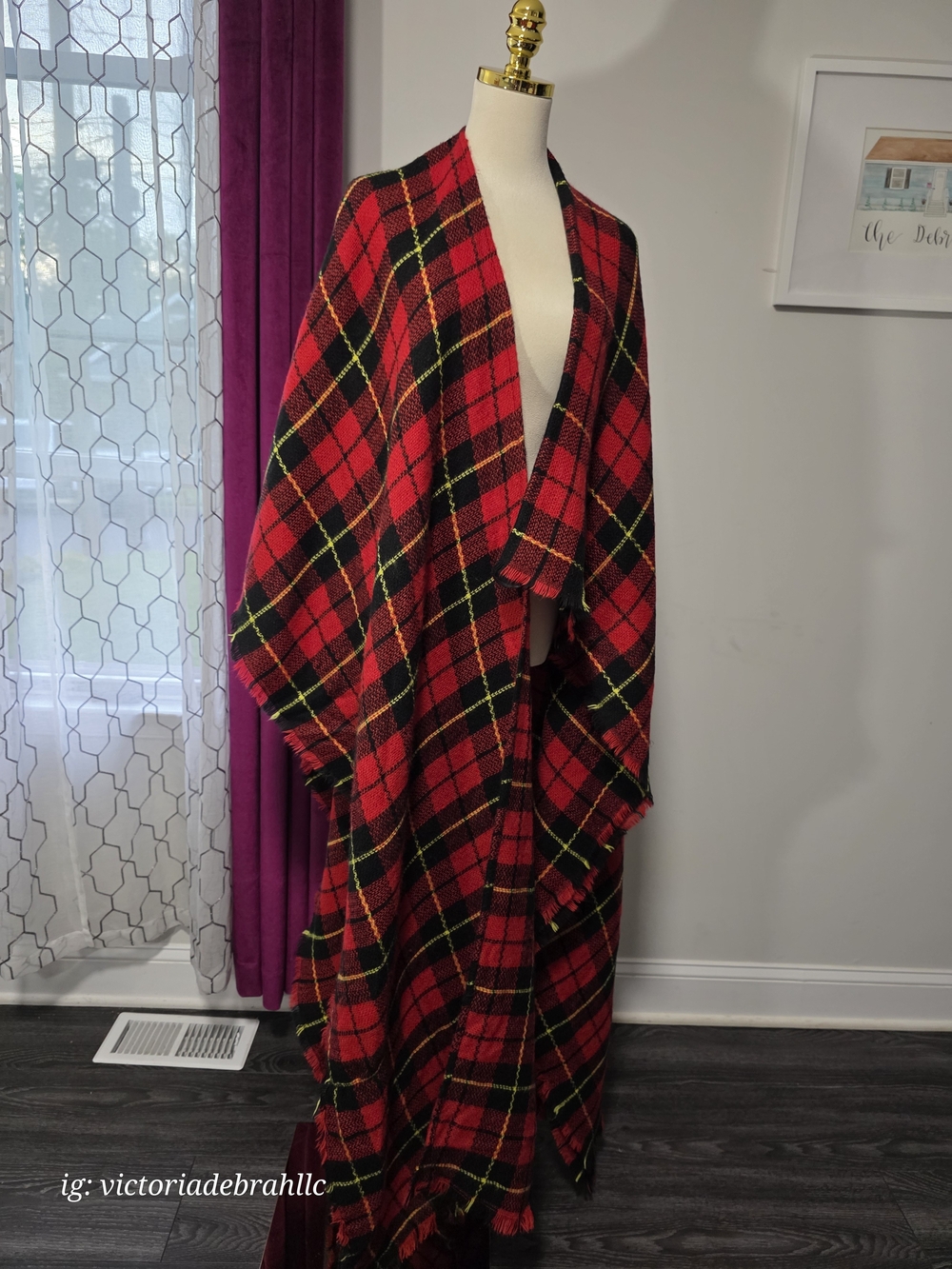 Red Multi Plaid Women's Shawl